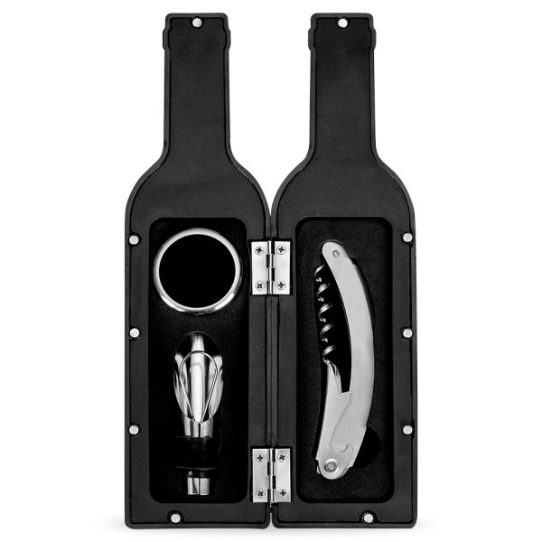 Kit Abridor de Vinho com Formato de Garrafa – 3 peças