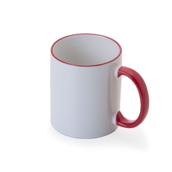 Caneca de Cerâmica 350ml - Branca com Borda e Cabo Colorido